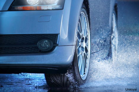 Uniroyal tyre on a wet road